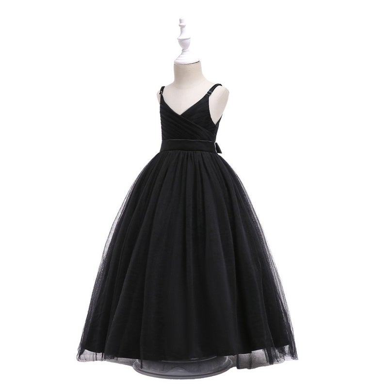 Glamulice Kids Funeral Flower Girls Black Dress Lace Bridesmaid Long A Line Wedding Pageant Dresses Tulle Spaghetti Strap Party Gown Christmas Holiday Evening Prom Princess Birthday Gown 11 12 - Image 3
